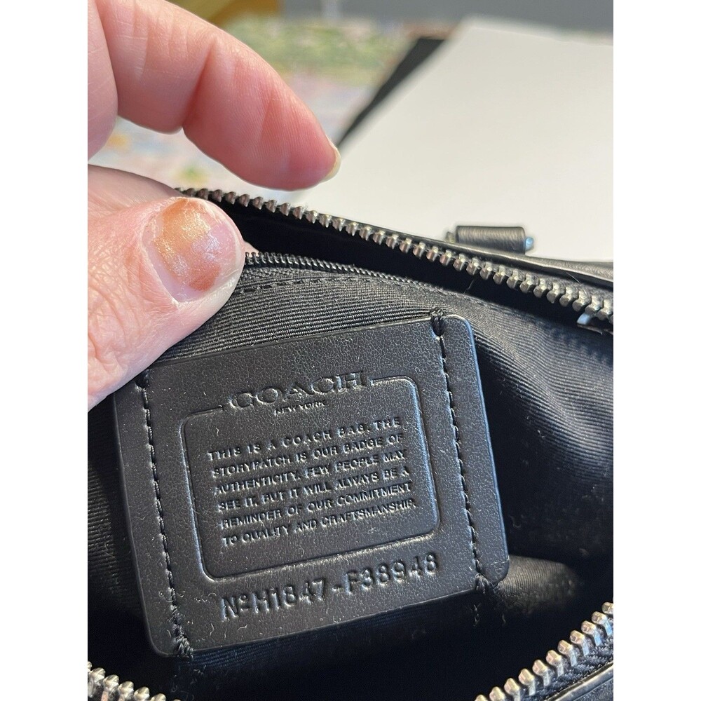 Coach Mini Bennett Black White Plaid Crossed Grain Leather Satchel - Picture 5 of 16